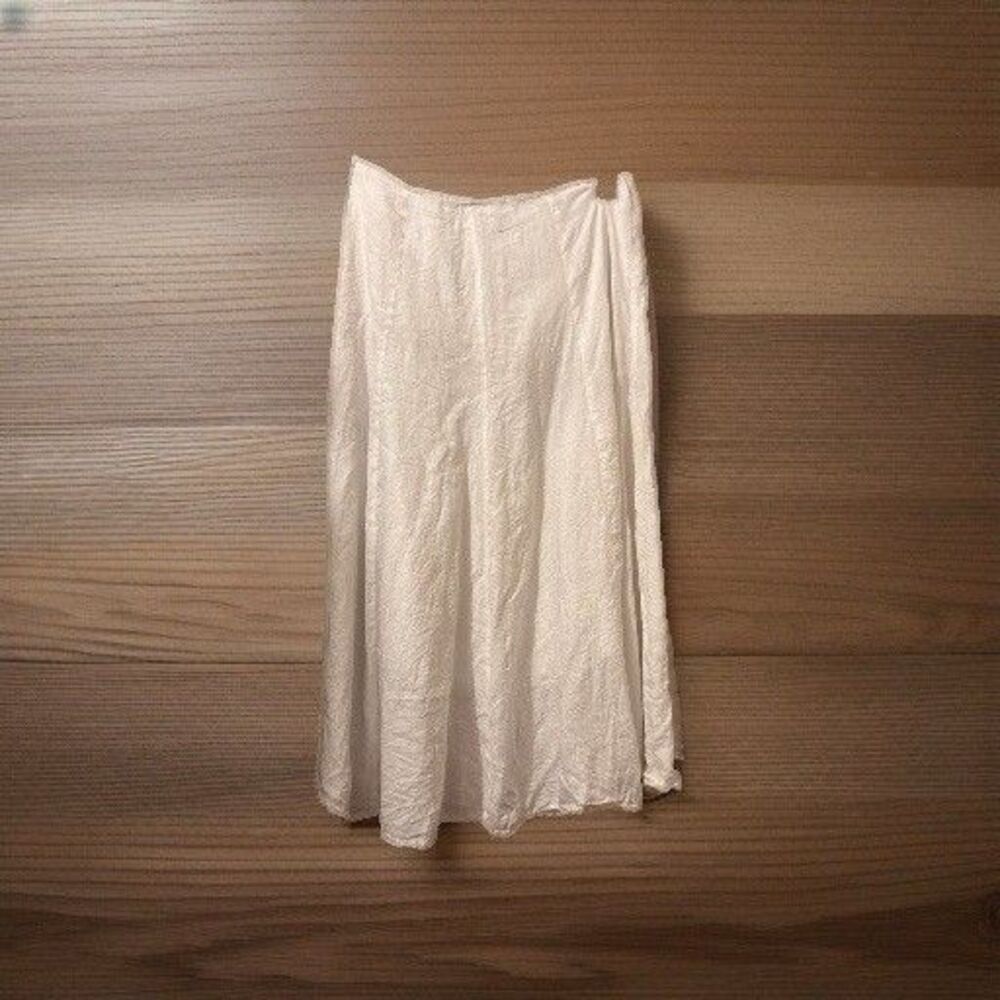 Eileen Fisher White Irish Linen A-Line Lined Skirt Coastal Cottagecore Size XS